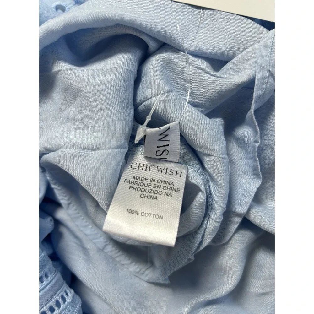 CHICWISH SunnyDay Cutwork EMBROIDERY Dress Sz M Blue Wedding Cocktail Summer NWT - Picture 5 of 11